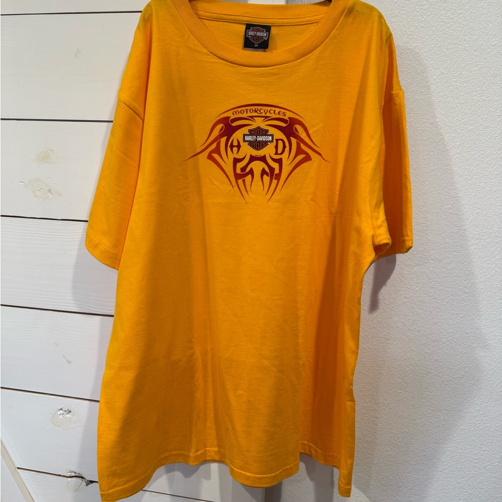 Harley-Davidson Yellow Short Sleeve Tee with Red Tribal Logo